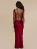 Casual Dresses GACVGA 2024 Spring Summer Satin Backless Bandage Maxi Dress For Women Elegant Party Club Sexy Bodycon Long Evening