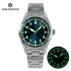 San Martin Sn0030-G-V2 da 39 mm Pilot Men Watch MILITAL in stile militare NH35 YN55A Orologi meccanici automatici 20bar Impossibile luminio