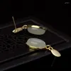 Dingle örhängen original design naturlig Hetian White Jade Oval For Women Chinese Style Retro Court Bohemian Ladies Jewelry