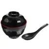 Set di stoviglie set di ciotola di zuppa di miso melamina multifunzione riso squisito ciotole cappello da cucina nera fornitura giapponese