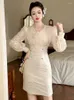 Swobodne sukienki francuska elegancka formalna kobieta słodka heeryk koronki bandaż łuk guma