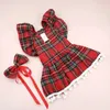 Christmas Dog Dresses Strap Autumn Winter Clothing Skirt Cat Pet Cosplay Checker Clothes for Small 240411