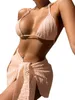 Bikini new swimsuit womens three piece set sexy lace up backless special fabric bikini USHO