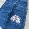 Dżinsy męskie jnco denim szorty y2k harajuku kostki 7 grafika ulica hip hop luźne mężczyźni i kobiety w koszykówce odzieży koszykówki