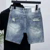 2024 Summer New Fashionable Brand Thin and Perforated Denim Shorts, Men's Embroidered Slim Fit, Straight Tube, Handsome Casual Capris shorts for men