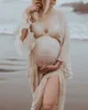 Moderskapsklänningar spetsning moderskapsfotografering props långa maxi klänningar baby shower graviditet fotografering v nacke chiffong ruffle brudklänning bröllop 24412