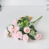 Flores decorativas Buquê artificial Rosa de seda para casamentos Faux Diy Elegant Flower Bouquets