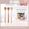 Spoons 6PCS Japanese-Style Natural Wooden Long Handle Spoon Soup Scoops Dessert Porridge Tea Coffee Household Tableware Kitchen