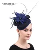 New Black Gorgeous Fascinator Hat With Clips Elegant Women Fancy Feathers Wedding Hats Bridal Hair Accessories Lady Millinery