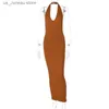 Grundläggande avslappnade klänningar Sexig DP V Neck Halter Maxi Dress Women Strench Backless Party Bodycon Long Dresses Female Clothes Club Mujer Party GV068 1 T240415