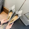 Casual Shoes Crystal Bow-knot Moccasins Femme Pointed Toe Satin Pleated Flats Woman Ballerina Loafers Soft Bottom Sneakers Women 2024