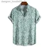 Mäns casual skjortor leopard haiian sexig blommor camisa smal fit kort kjol parti strand casual mens bär retro c240412