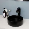 Kemaidi Matte Black Salle de bain Céramique Lavage Bol Évier au-dessus du comptoir des puits de salle de bain ronds avec mélangeur de robinet