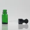 Storage Bottles Wholesale Skincare Green Empty 10ml Mini Portable Essential Oil Dropper Glass Bottle With Flat Plastic Head