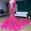 Fuchsia kanten zeemeermin prom jurken Afrikaanse meisjes 2024 Nieuwe sexy plunging v-neck kanten kralen avondjurken gewaden de bal