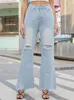 Damesjeans Benuynffy High Taille gescheurde bell bodem flare zakken casual vrouwelijk vriendje vintage laars gesneden voor vrouwen streetwear