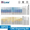 Xcan Milling Cutter 50PCSタングステンカーバイドエンドミルルータービット、1/8 ''シャンクCNCカッターミリング彫刻彫刻ビットセット