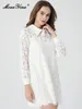 Abiti casual Moaayina Autumn Fashion Runway White Vintage Lace Dress Women Wappel Long Button Holiday Party High Waist Mini