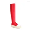 Bottes 2024 Plateforme Knee High Fashion Talons plats épaisses Sole des femmes roses sur le