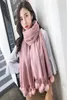 Scarves Real Fur Pompom Pink Scarf For Women Solid Color Yellow Cashmere Winter Shawl Female White Black Hijab Stole2321975
