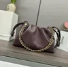 Ruched Designer Flamenco Purse Bag Mellow Napa Lambskin Leather Clutch Bags Gold Hardware Chains Anagram Engraved Pebble Handbags Drawstring Closure Shoulder Bag