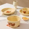 Миски керамическая посуда рамен миска милый мультфильм медведь тарелка суп желтый салат