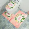 Badmatten 3pcs Flamingo Toilettensitz Abdeckungsabdeckung Saugabsorbierende Nicht-Schlupf-Badezimmer-Teppichmatte Flanellboden Boden