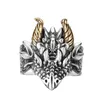 Äkta S925 Sterling Silver Rings for Women Men Fashion Vintage Golden Relief Dragon Head Punk Jewelry 240412