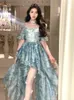 Casual jurken 2024 Zomer Super Chiffon Fairy Princess Puff Sleeve Lange mouwen Lange mouwen Dress Temperament Vlees bedekkende medium en lang