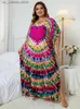 Basic Casual Dresses Plus Size 2023 New Summer Casual Print Batwing Slve Women Clothing Moroccan Kaftan Holiday Beachwear Swimsuit Cover-ups Q1450 1 T240415
