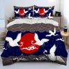 Kinesisk stil röd krönade kranfåglar med sängkläder, duvet täcker säng set täcke kudde kudde, queen sängkläder