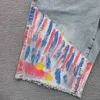 Purple Marke High Street Lackierung Spritztinte Pentagonalhose mit rohen Kanten und gerade Beinshorts für Jeansmänner