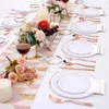 Dîner jetable 350pcs Plaques en or rose et argenterie ensemble pour 50 invités en plastique de 100