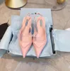 Designer de luxo Sapatos femininos de saltos altos sandálias de brand slide tap pontiaguda mais recente moda de couro genuíno raso rosa 35-40
