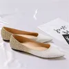 Casual Shoes Women's Flat 2024 Spring Pointed Toe paljetter Silver Bridesmaid Sexig modebröllop