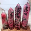 Estatuetas decorativas cristais naturais de alta qualidade Rhodonite com torre turmalina preta Crafts Crafts Desk Reiki Home Decoration Room