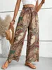 Digitale print hoge taille wijd been broek etnische stijl dames kleding elastische banden boho los casual strand 240412