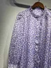 Kadın bluzları Kadınlar Mor Dot Baskı Bluz 2024 Sonbahar Kış Çırpma Kenar Bayanlar Uzun Kollu Gevşek Fit Gömlek ve Üstler