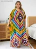 Abiti casual di base 2024 Abito di caftano al collo bohémien multicolore v allentati per donne casual casual plus size abiti da vacanza slve slve abito lungo q1464 1 t240415