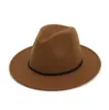 Модная винтажная женская шерсть федеральная шляпа Mens Fedora Trilby просто плетеная веревка, украшенная Panama Flat Brim Jaz Formal Hat5182531