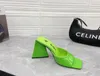 Zielone sandały z zielonym dewonem kapcie Patentowe skórzane grube muły buty na wysokim obcasie poślizg na szkiełkach otwartych palców butów kobiety lu5093553