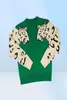 Women039s вязает Tees teelynn Green Leopard Pattern Patch 2022 Длинной рукав вязаный свитер.