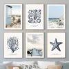 Beach Hut Wall Art Bridge Reed Starfish Conch Coral Sea Canvas Painting Poster Print Wall Picture Living Room Decoration