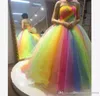 Novo vestido de baile colorido de arco -íris vestido de baile sem alça de piso renda para cima do espartilho longa e noite festas de baile de formatura personalizada Made1029613