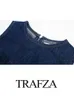 Trafza Summer Women Fashion Denim 2 Pig Piece Suit Slit Slit Splicing Dress Basic Commute Female knie lengte brede been broek 240412