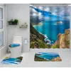 Shower Curtains Tropical Sea Beach Ocean Waves Curtain Set Seaside Reef Scene Island Sunrise Waterproof Fabric Bathroom Bath Mat