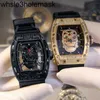 Richardmill Watch masculin Tourbillononsports à la mode Bucket creux Hollow Set Skull Head RMS Diamond Limited Edition