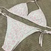 Sucks de parcours pour femmes imprimées léopard imprimé rose en dentelle de petit triangle thoracique bikini