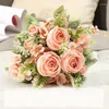 Decorative Flowers Wedding Simulation Silk Kimberley Roses Hydrangea Bouquet Home Fake Flower Orange Rose Floral Festival Decor