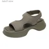 Sandalen Franse stijl prachtige sandalen voor dames bovenkleding 2024 zomer nieuwe elastische stof dikke zolen met verhoogde Romeinse H240412